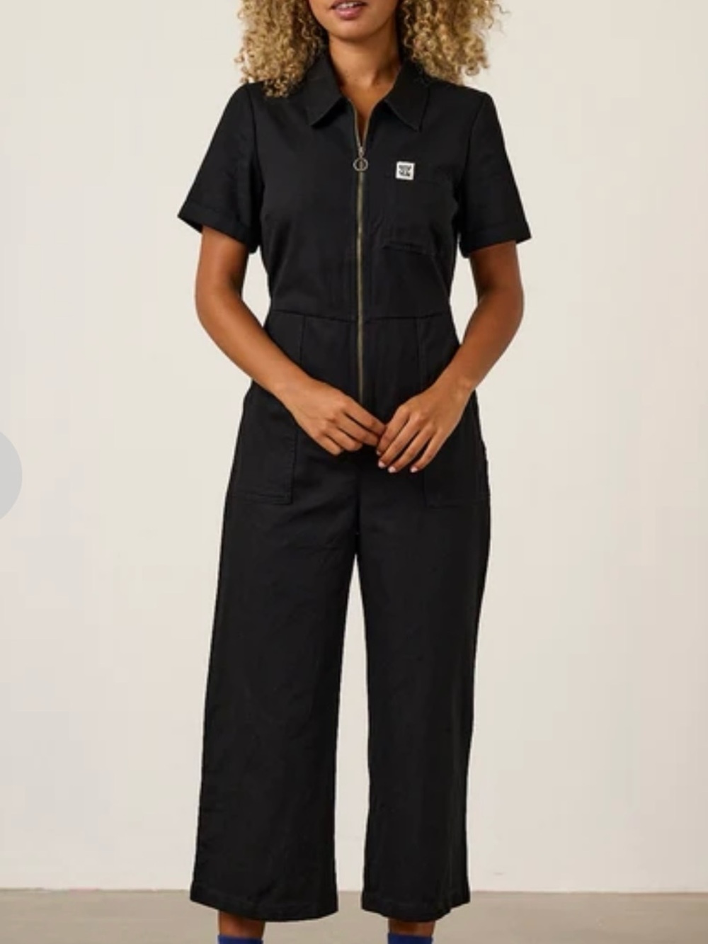 Lucy & Yak Black boiler suit Short-Sleeve Zip-Front Jumpsuit organic cotton 6